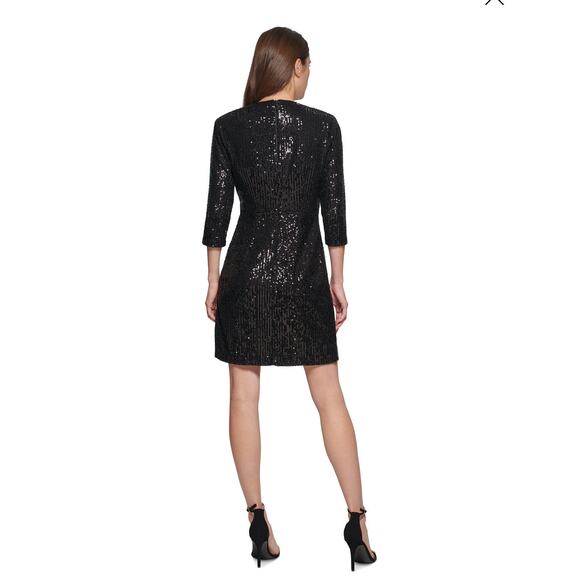DKNY Sequin Sparkle V-Neck Special Occasion Dress Black Plus Size 18 NWT - Picture 2 of 10